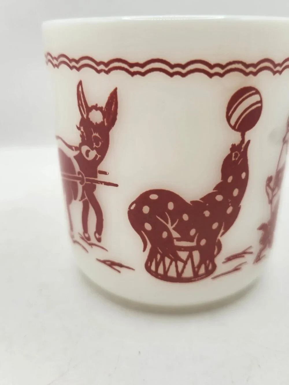 Vintage Hazel Atlas Milk Glass Circus Theme Child's Mug